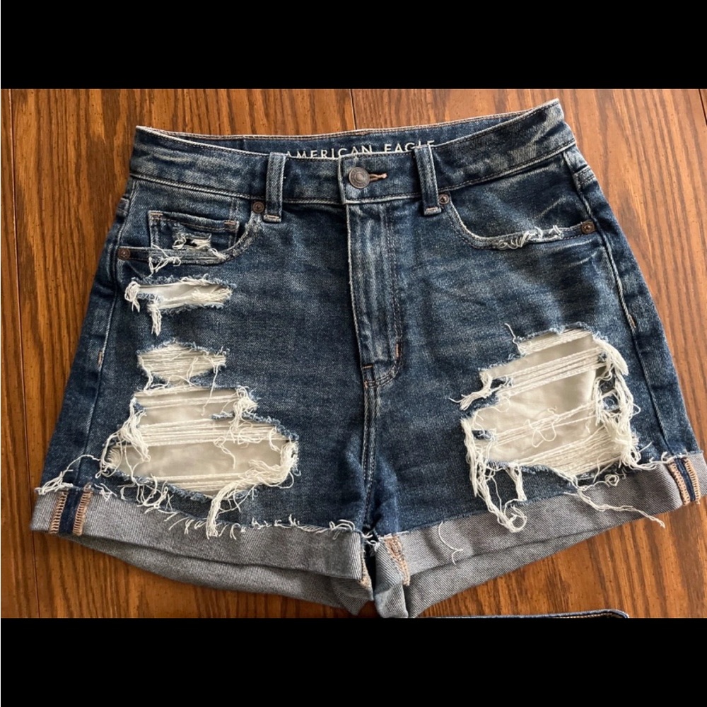 American Eagle Outfitters Blue Distressed Jean Shorts